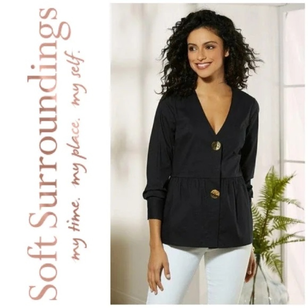 Soft Surroundings- Black long-sleeve button-down with Gold Accents Size M